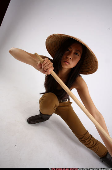 Woman Adult Athletic Martial art Kneeling poses Casual Asian