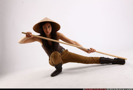 Woman Adult Athletic Martial art Kneeling poses Casual Asian