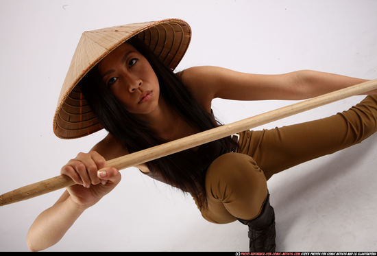 Woman Adult Athletic Martial art Kneeling poses Casual Asian