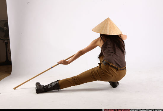 Woman Adult Athletic Martial art Kneeling poses Casual Asian