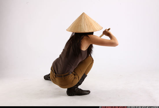 Woman Adult Athletic Martial art Kneeling poses Casual Asian