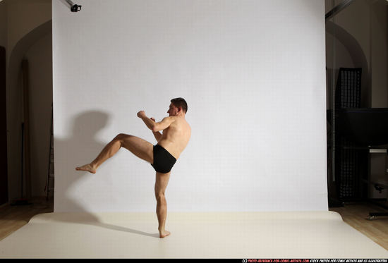 Man Adult Athletic White Kick fight Moving poses Underwear