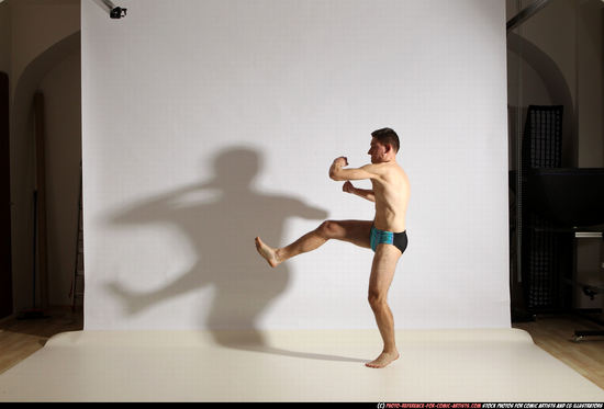 Man Adult Athletic White Kick fight Moving poses Underwear