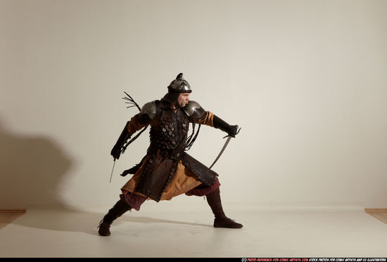 Man Adult Athletic White Fighting with sword Moving poses Army