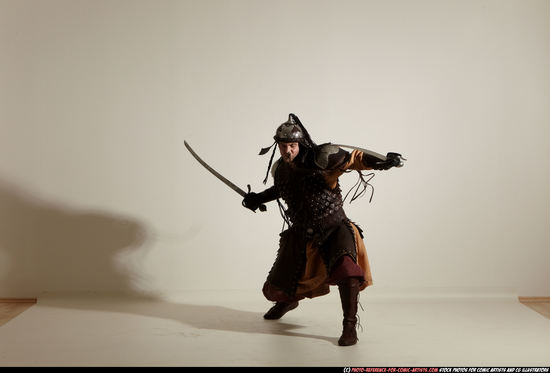 Man Adult Athletic White Fighting with sword Moving poses Army