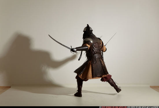 Man Adult Athletic White Fighting with sword Moving poses Army