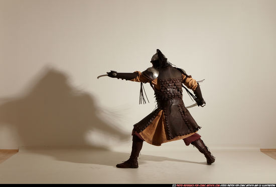 Man Adult Athletic White Fighting with sword Moving poses Army