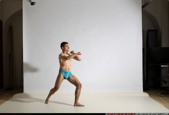 Adult Athletic White Kick fight Moving poses Underwear Men