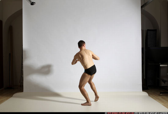 Adult Athletic White Kick fight Moving poses Underwear Men