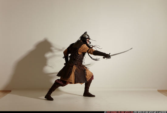 Man Adult Athletic White Fighting with sword Moving poses Army