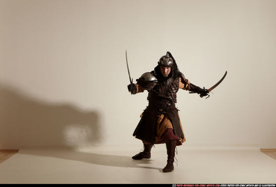 Man Adult Athletic White Fighting with sword Moving poses Army