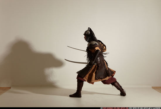 Man Adult Athletic White Fighting with sword Moving poses Army