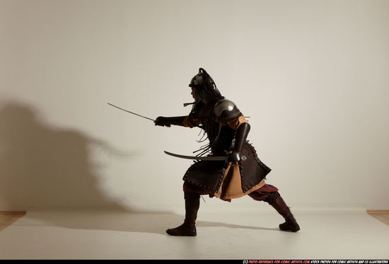 Man Adult Athletic White Fighting with sword Moving poses Army