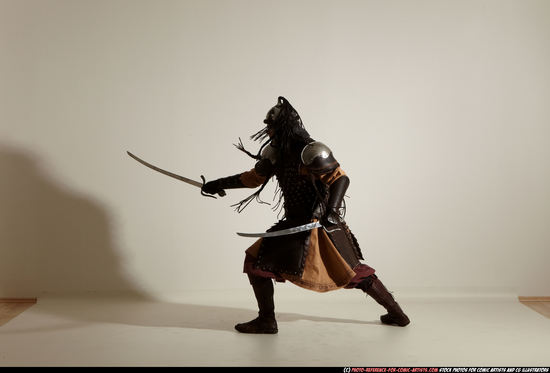 Man Adult Athletic White Fighting with sword Moving poses Army