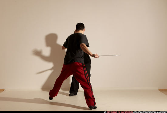 Adult Athletic White Fighting with sword Moving poses Sportswear Men