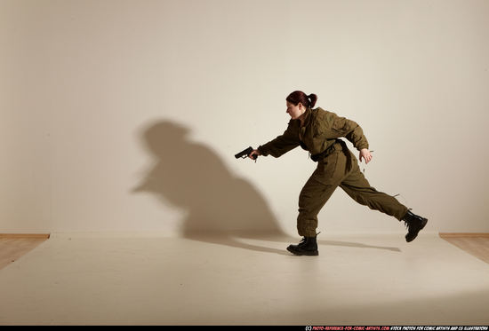 Woman Adult Average White Fighting with gun Moving poses Army