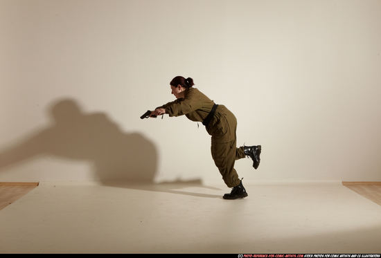 Woman Adult Average White Fighting with gun Moving poses Army