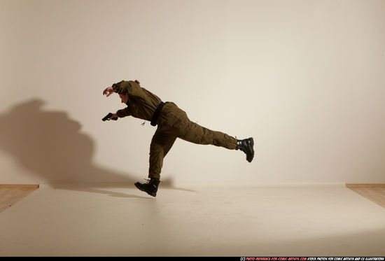 Woman Adult Average White Fighting with gun Moving poses Army