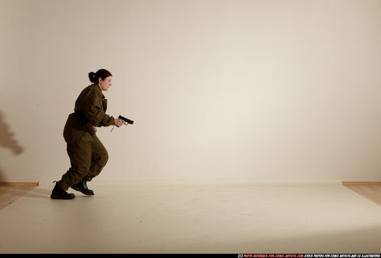 Woman Adult Average White Fighting with gun Moving poses Army