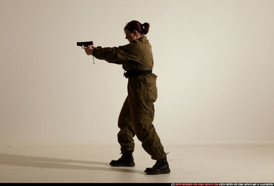 Woman Adult Average White Fighting with gun Moving poses Army