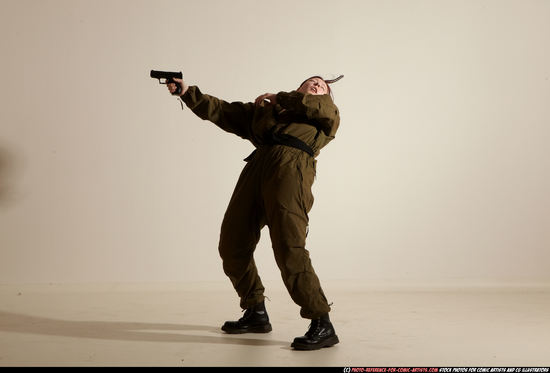 Woman Adult Average White Fighting with gun Moving poses Army