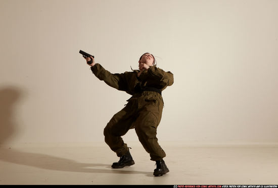 Woman Adult Average White Fighting with gun Moving poses Army