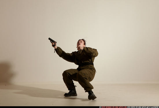 Woman Adult Average White Fighting with gun Moving poses Army