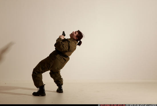 Woman Adult Average White Fighting with gun Moving poses Army