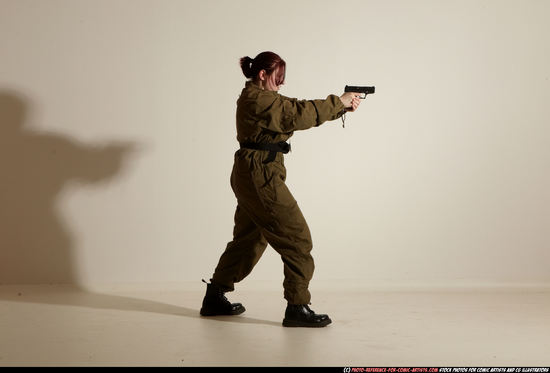 Woman Adult Average White Fighting with gun Moving poses Army