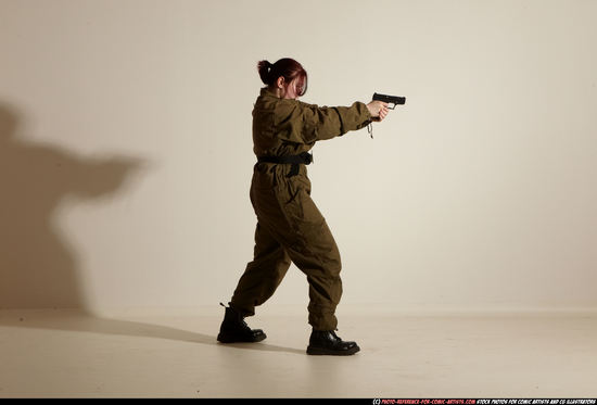 Woman Adult Average White Fighting with gun Moving poses Army