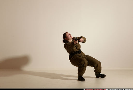 Woman Adult Average White Fighting with gun Moving poses Army