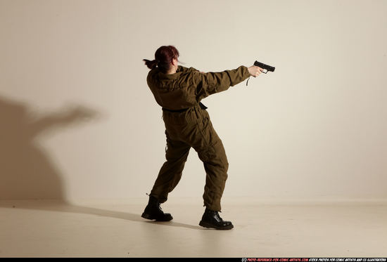 Woman Adult Average White Fighting with gun Moving poses Army