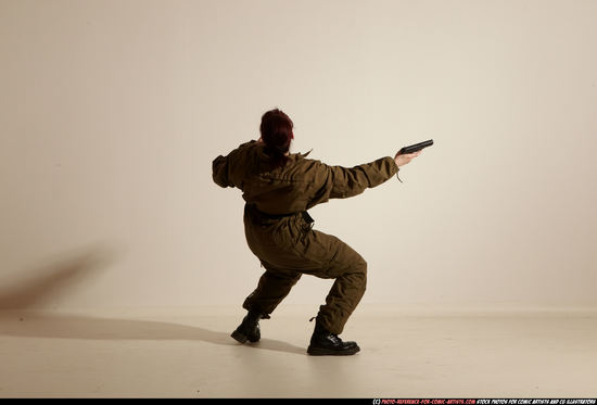 Woman Adult Average White Fighting with gun Moving poses Army