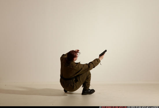 Woman Adult Average White Fighting with gun Moving poses Army