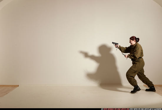 Woman Adult Average White Fighting with gun Moving poses Army