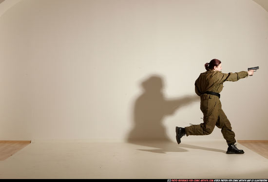 Woman Adult Average White Fighting with gun Moving poses Army