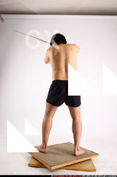 Man Adult Average Fighting with sword Standing poses Underwear Asian