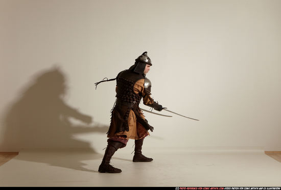 Man Average White Fighting with sword Moving poses Army