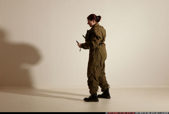 Woman Adult Average White Fighting with knife Moving poses Army