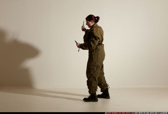 Woman Adult Average White Fighting with knife Moving poses Army