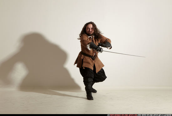 Man Adult Chubby White Fighting with sword Moving poses Army