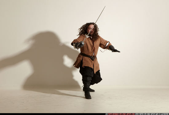 Man Adult Chubby White Fighting with sword Moving poses Army