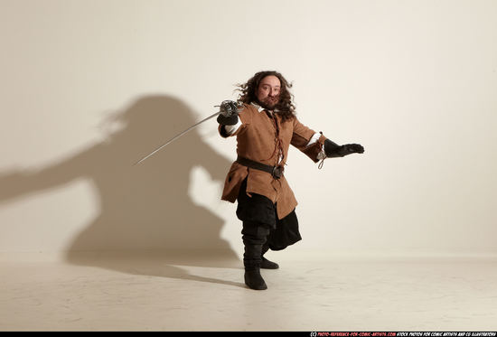 Man Adult Chubby White Fighting with sword Moving poses Army