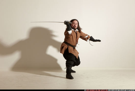 Man Adult Chubby White Fighting with sword Moving poses Army