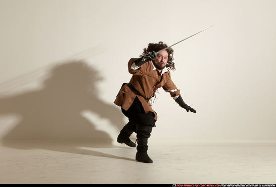 Man Adult Chubby White Fighting with sword Moving poses Army