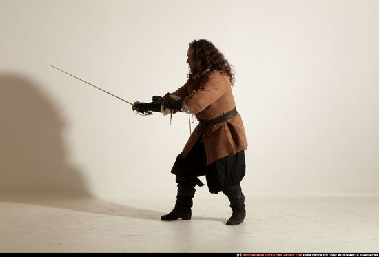 Man Adult Chubby White Fighting with sword Moving poses Army