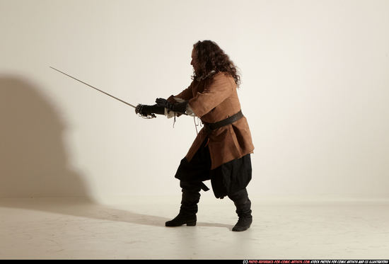 Man Adult Chubby White Fighting with sword Moving poses Army