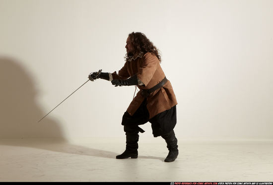 Man Adult Chubby White Fighting with sword Moving poses Army