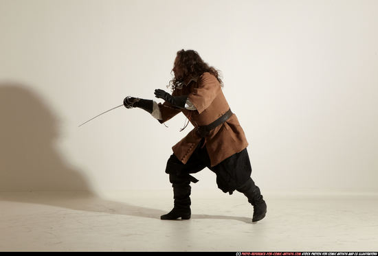 Man Adult Chubby White Fighting with sword Moving poses Army