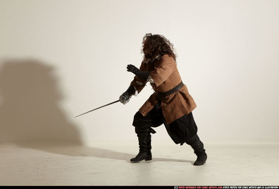 Man Adult Chubby White Fighting with sword Moving poses Army